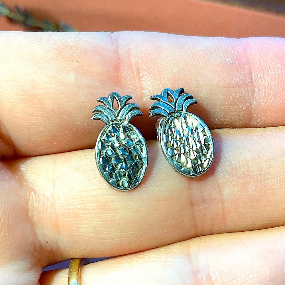 Sterling Silver Pineapple Stud Earrings - Picture 1 of 6